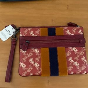 Coach wristlet- red /white with gold & blue velvet center
